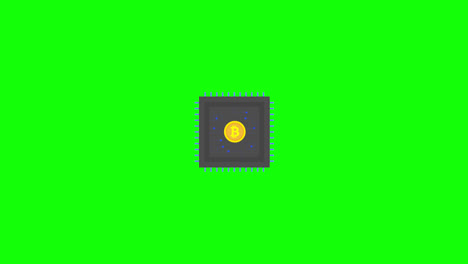 Cpu-Mining-icon,-Bitcoin-sign-inside-processor.-Cryptocurrency-mining,-loop-animation-with-alpha-channel,-green-screen.